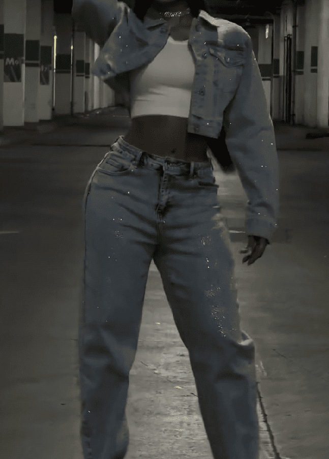 Rhinestone Washed Denim Set