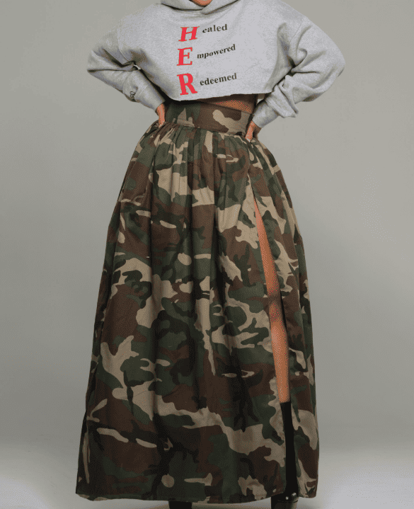 Camouflage Duster Jacket & High Waist Skirt Set