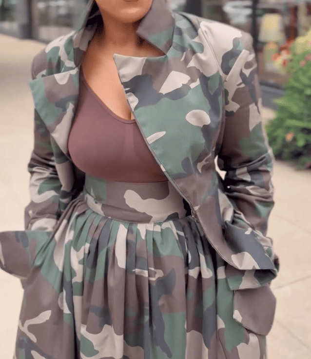 Camouflage Duster Jacket & High Waist Skirt Set