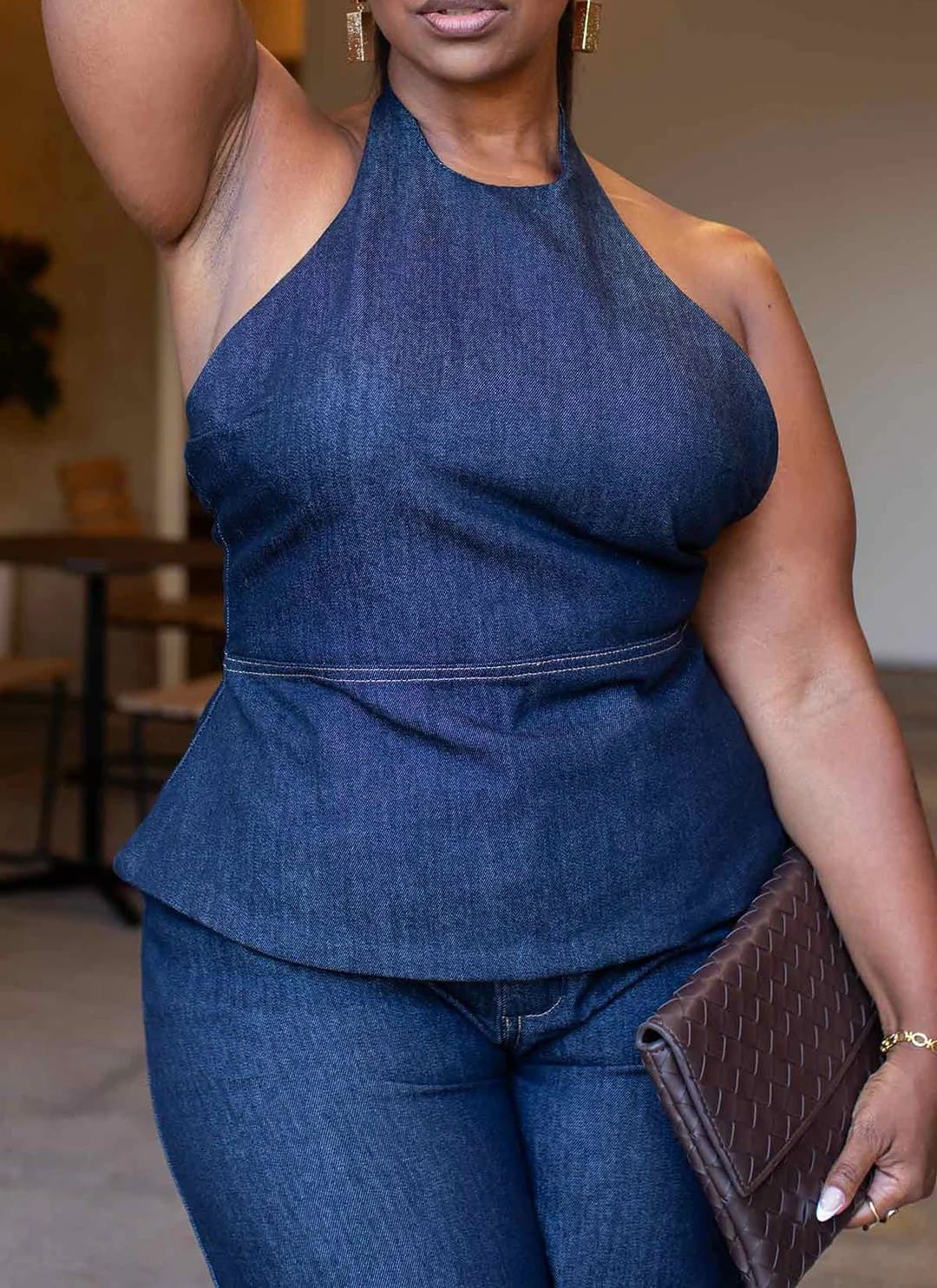 Denim Halter Pant Set