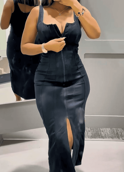 Denim Corset Midi Dress