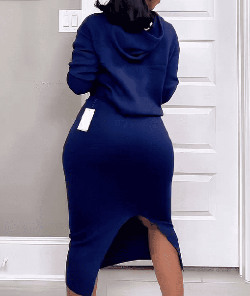 Long Sleeves Hoodies and High Waist Split Skirt Set