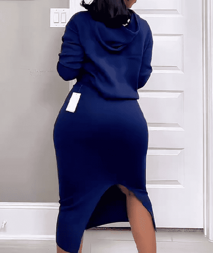 Long Sleeves Hoodies and High Waist Split Skirt Set