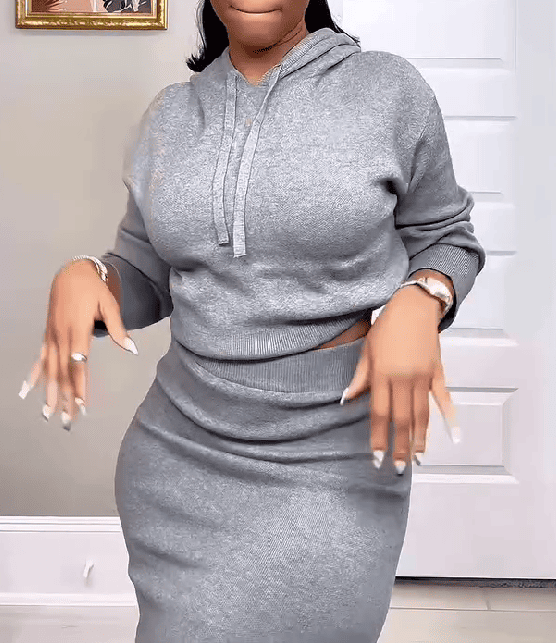 Long Sleeves Hoodies and High Waist Split Skirt Set