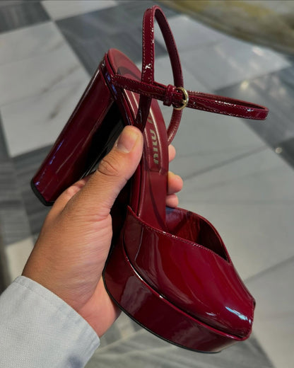 Patent Leather Block-Heel Platform Sandals