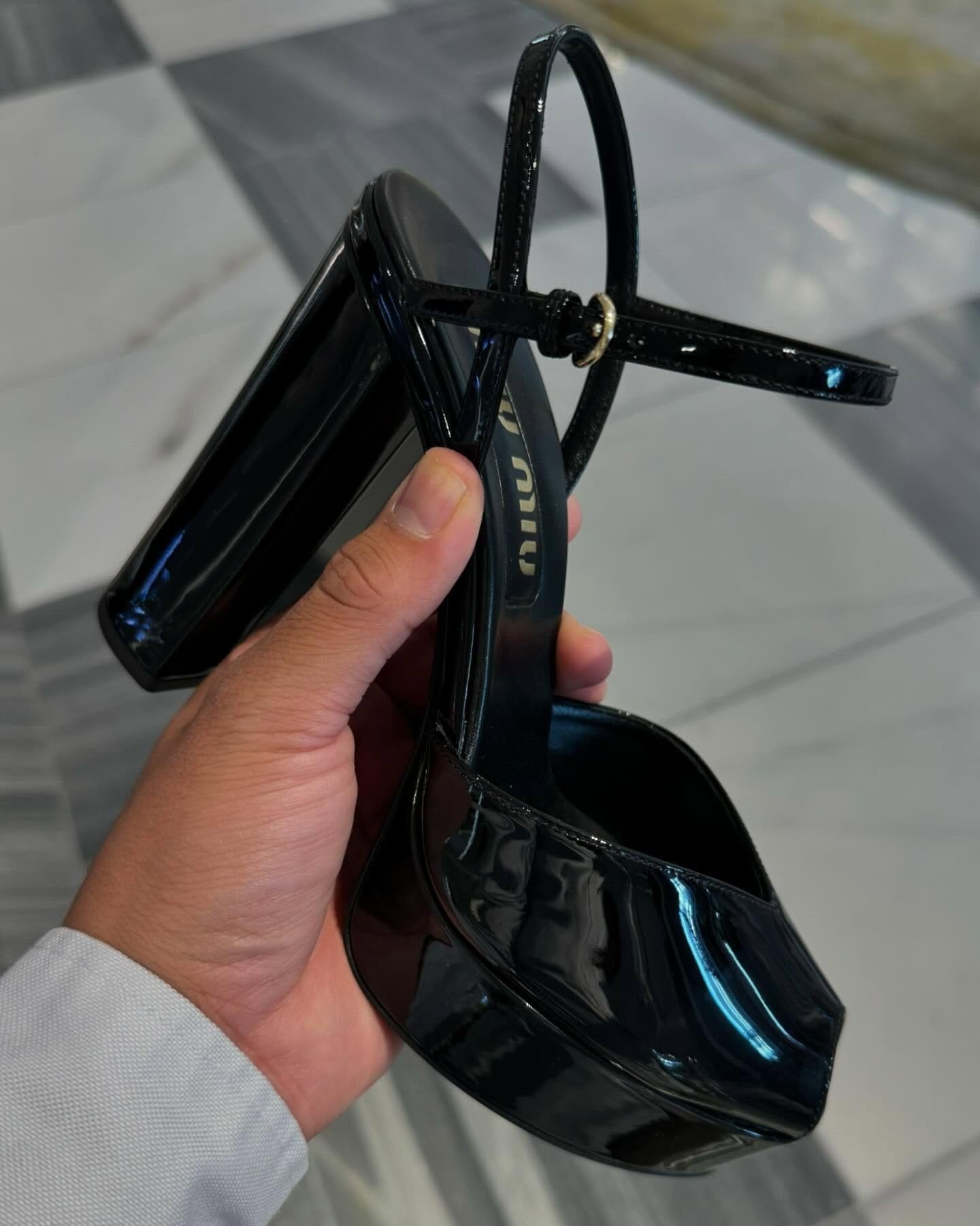 Patent Leather Block-Heel Platform Sandals