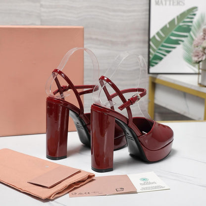 Patent Leather Block-Heel Platform Sandals