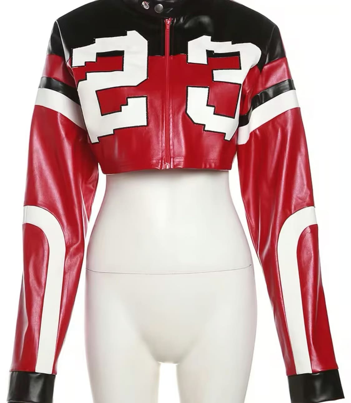 Colorblock Motorcycle PU Cropped Jacket