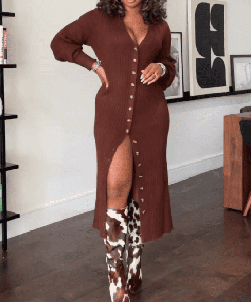 Knit maxi dress with buttons