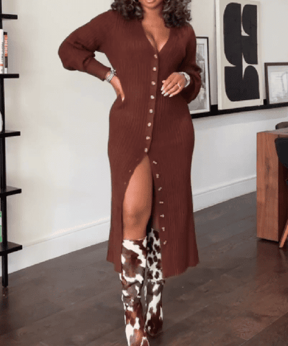 Knit maxi dress with buttons