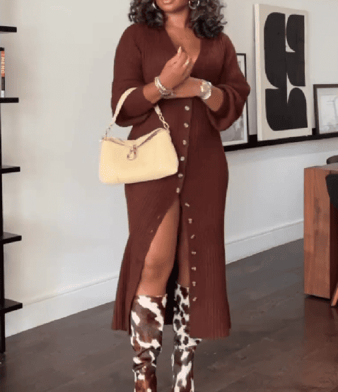 Knit maxi dress with buttons