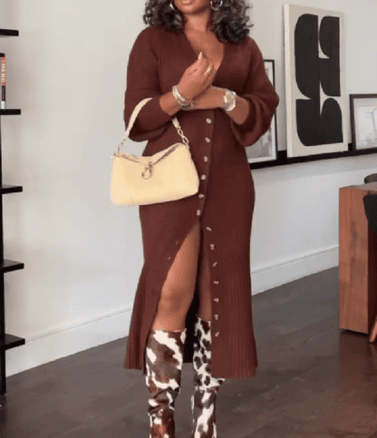 Knit maxi dress with buttons