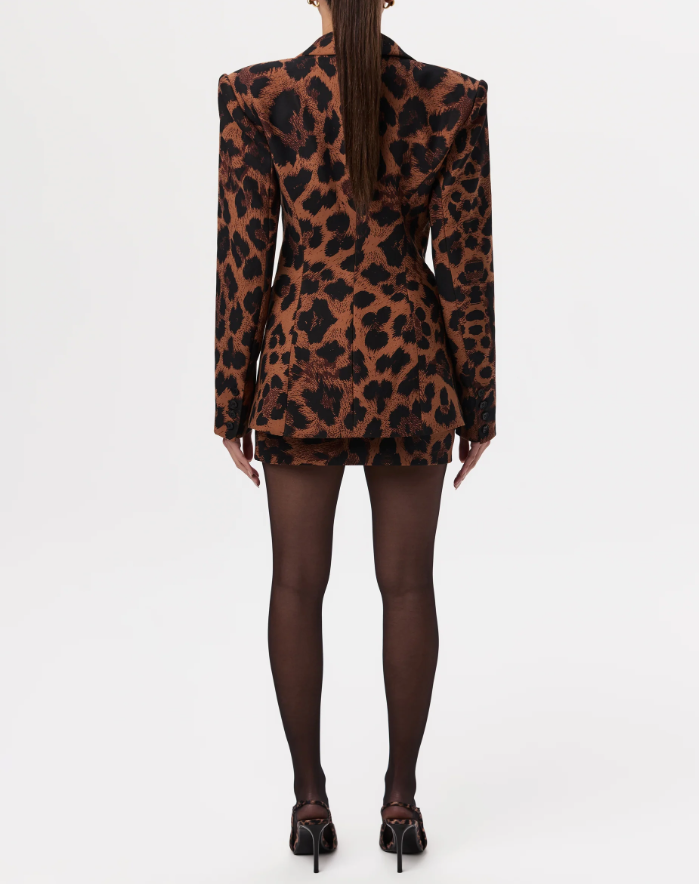 Leopard Print Blazer & Mini Skirt 2pc Set