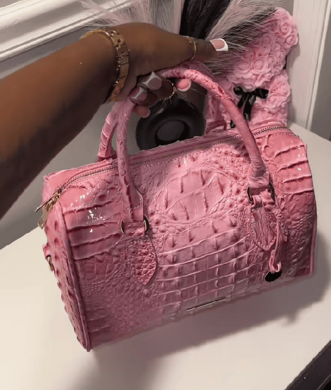 Pink crocodile tote bag