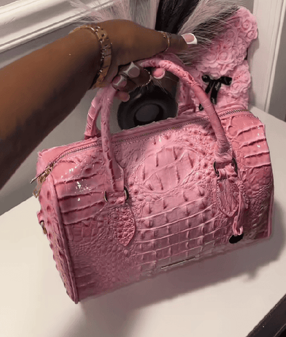 Pink crocodile tote bag