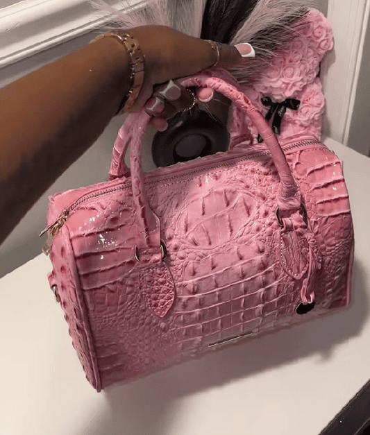 Pink crocodile tote bag