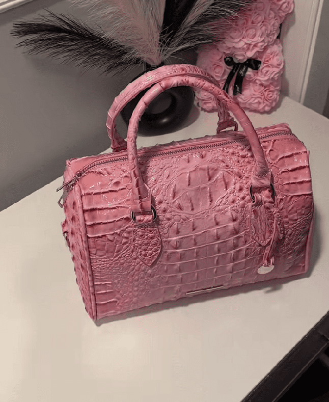 Pink crocodile tote bag