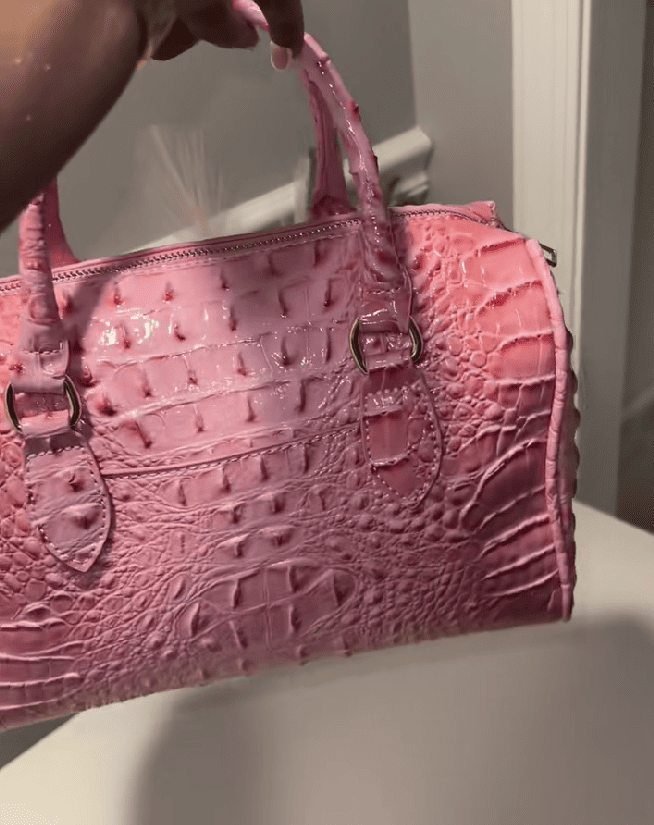Pink crocodile tote bag