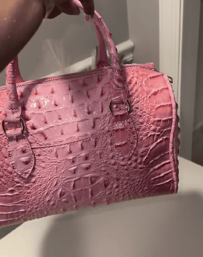 Pink crocodile tote bag
