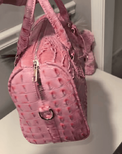 Pink crocodile tote bag