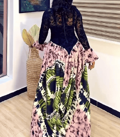 Vintage Lace Paneled Ankara Maxi Dress