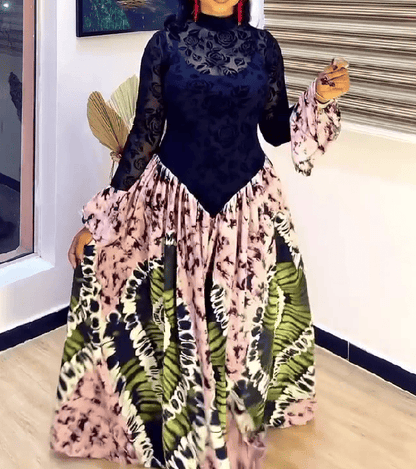 Vintage Lace Paneled Ankara Maxi Dress