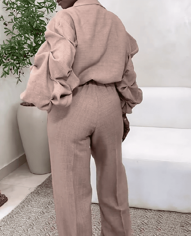 Lapel Waisted Pleated Blazer Set