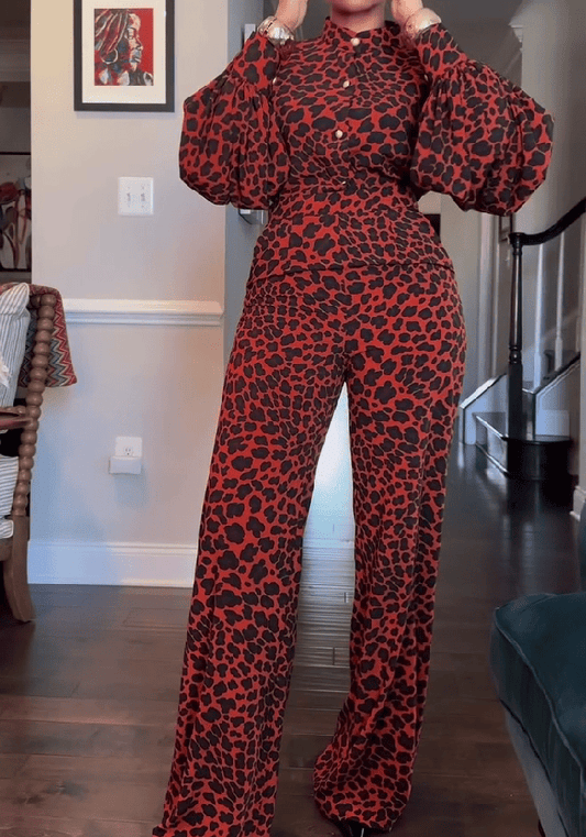 Red Leopard Print Jumpsuit