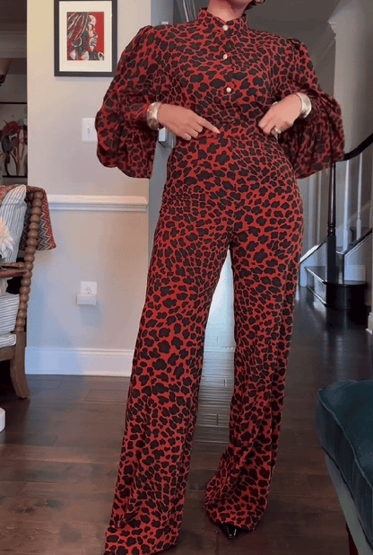 Red Leopard Print Jumpsuit