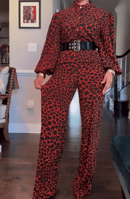 Red Leopard Print Jumpsuit
