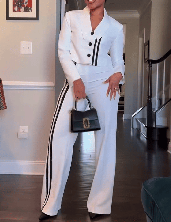 Cropped Striped Jacket And Trousers Set