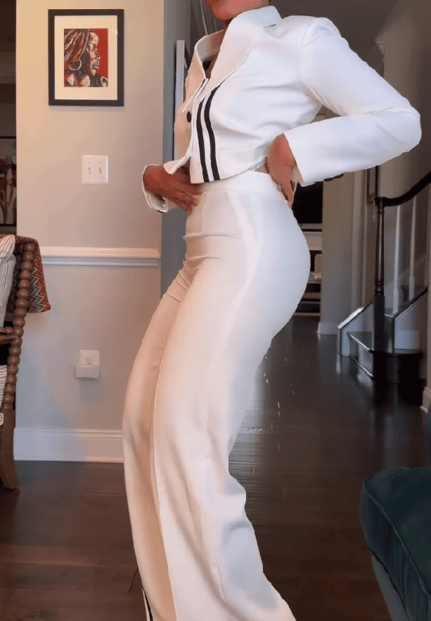 Cropped Striped Jacket And Trousers Set