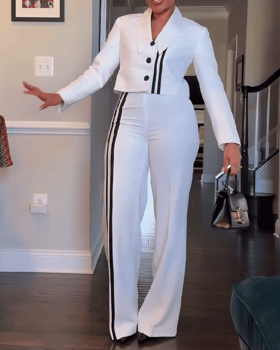 Cropped Striped Jacket And Trousers Set