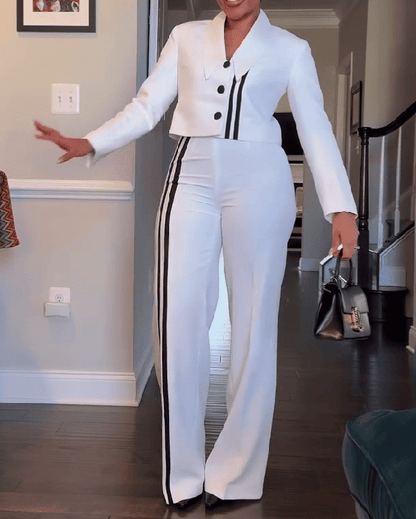 Cropped Striped Jacket And Trousers Set