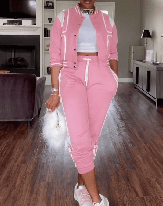 Premium Pink Varsity Jacket 2pc Set