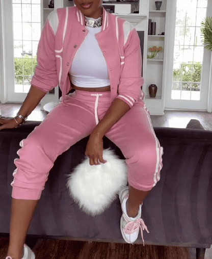 Premium Pink Varsity Jacket 2pc Set