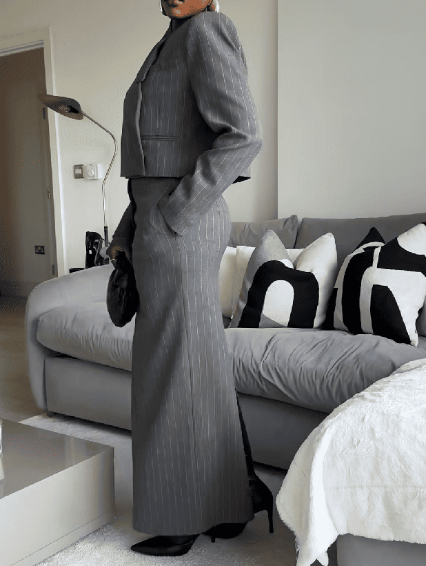 Pinstripe Cropped Blazer & Midi skirt 2pc Set
