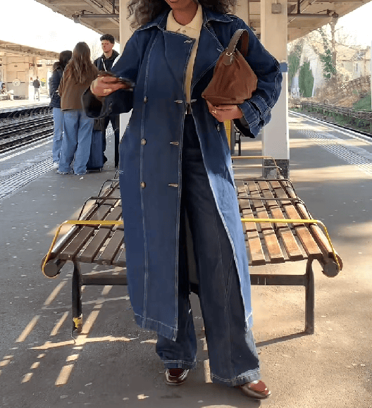 Chic Denim Belted Trench Coat