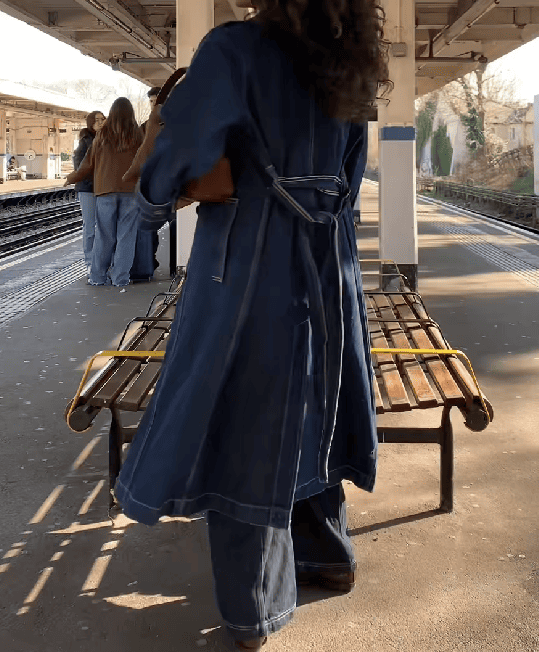 Chic Denim Belted Trench Coat