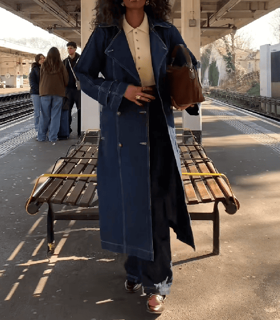 Chic Denim Belted Trench Coat