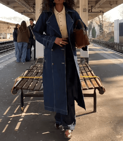 Chic Denim Belted Trench Coat