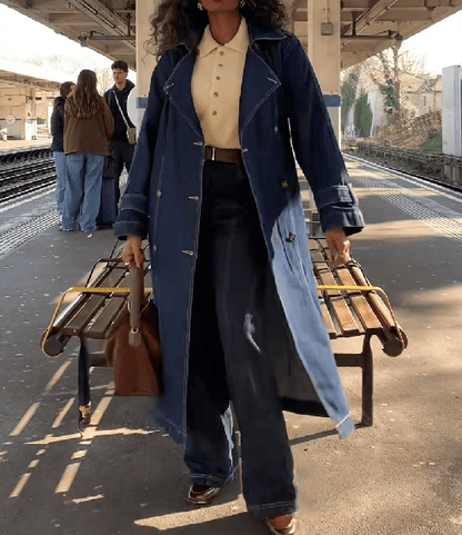 Chic Denim Belted Trench Coat