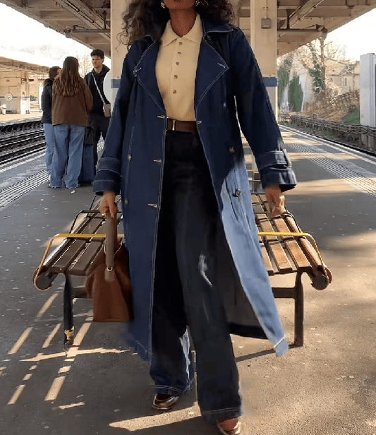 Chic Denim Belted Trench Coat