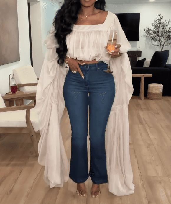 Square Neck Floor-length Sleeves Top