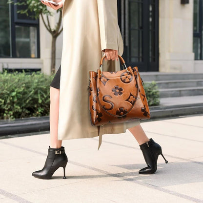 Vintage Embossed Genuine Leather Tote