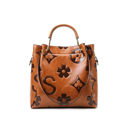 Vintage Embossed Genuine Leather Tote