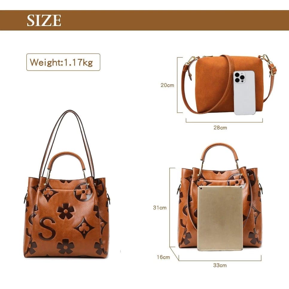 Vintage Embossed Genuine Leather Tote