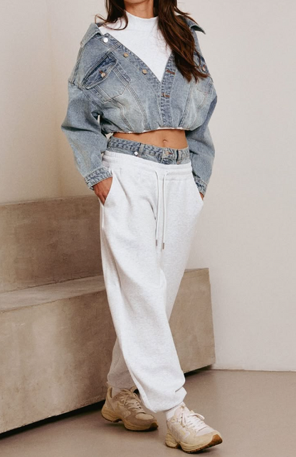 Chic Denim Splicing Sweater 2pc Set