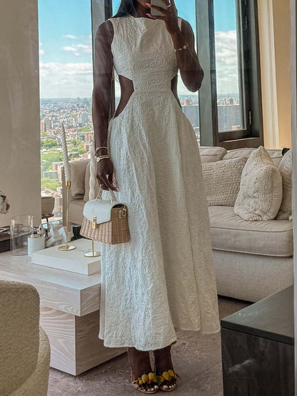 Embroidered Cut Out Midi Dress