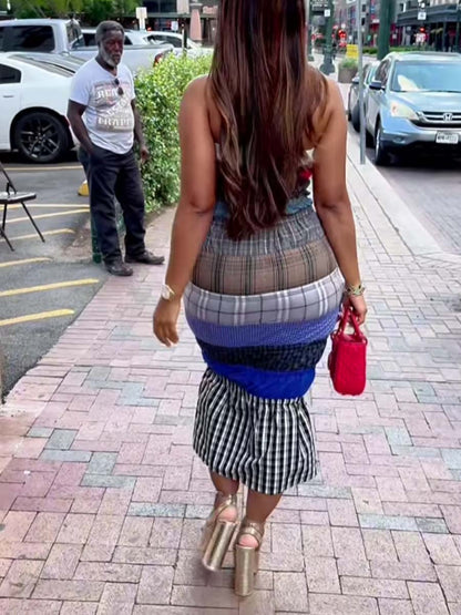 Strappless Patchwork Plaid Sexy Dress